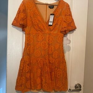 Bebe Orange Flutter Sleeve V-Neck Mini Dress